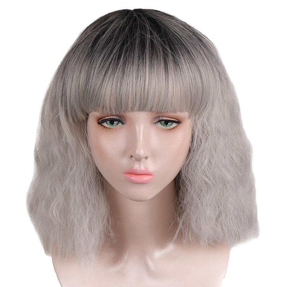 LUPU Short Ombre Black Gray Curly Wavy Wig Cosplay Party Daily Synthetic Wig For Women High Temperature Fibre Hair Wig