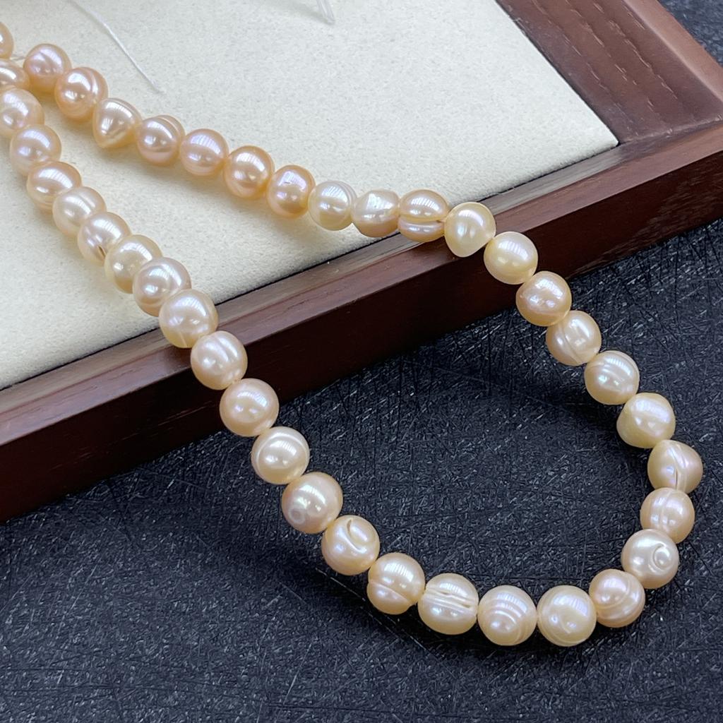 1String, White Pink Purple Natural Freshwater Pearls, Handmade Near Round Beads for Jewelry Making DIY Crafts (Beads 9-10mm, Length 36cm)