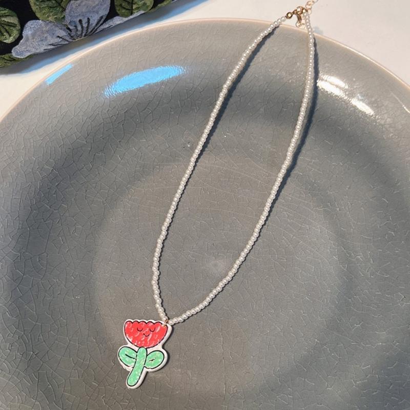 Sweet Cute Flower Pendant Necklace Temperament Choker Fashion Jewelry Clavicle Chain Imitation Pearl Charm Necklace