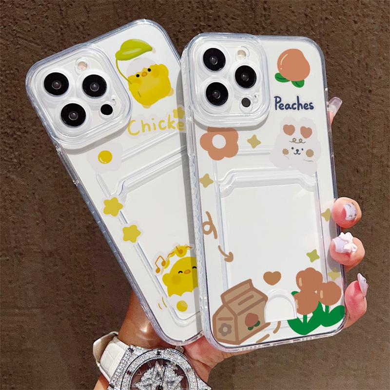 Card Slot Holder Silicone Wallet Pocket Case For iPhone 14 16 17 Xiaomi Redmi Note 13 Reno 12F 13F Samsung S23 S24 S25 Ultra Cover Clear Phone Bumper