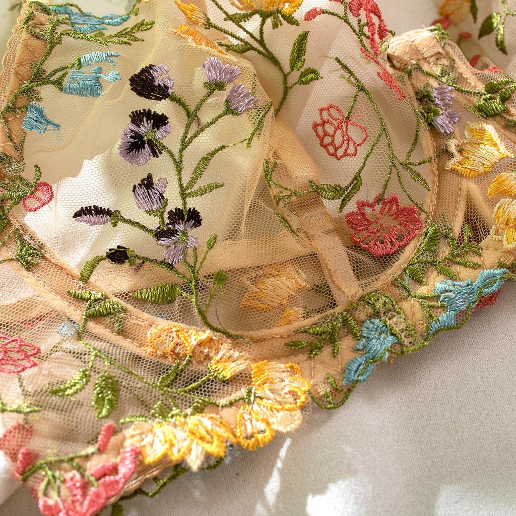 Sexy Lingerie Embroidered Flower See-through Sexy Two-Piece Suit