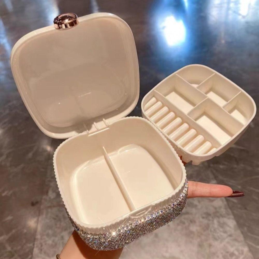 Creative Rhinestone Jewelry Box with Mirror Ring Storage Makeup Box For Women Girls