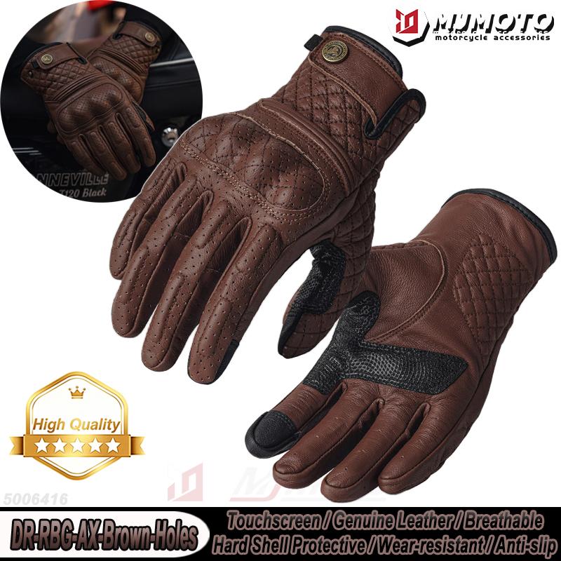 Genuine Leather Retro Motorcycle Gloves Full