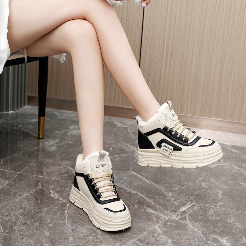 Women's shoes 2025 winter new velvet cotton shoes warm student board shoes inner height increase muffin shoes casual