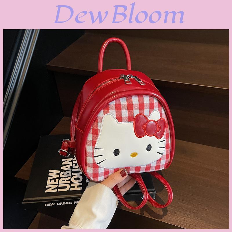 Mini Cartoon Rucksack für Damen Pu Material Streetwear Lässig Tägliche Nutzung Mit Gitterdruck Und Hello Kitty Stickerei Design