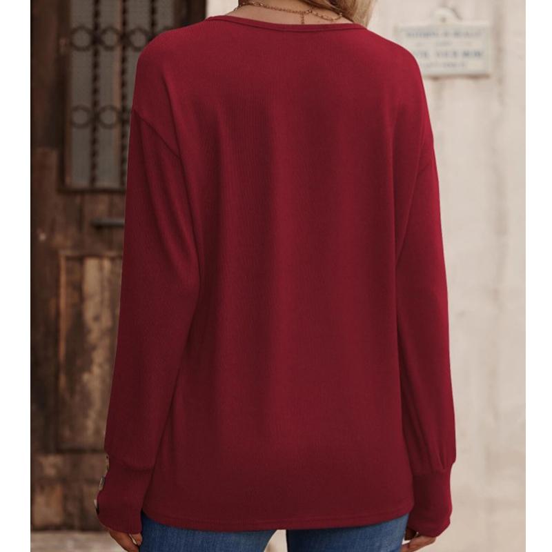 Women's V-Neck Button Down Shirt 2025 Fall Winter Long Sleeve Loose Fit Casual Top Blouse