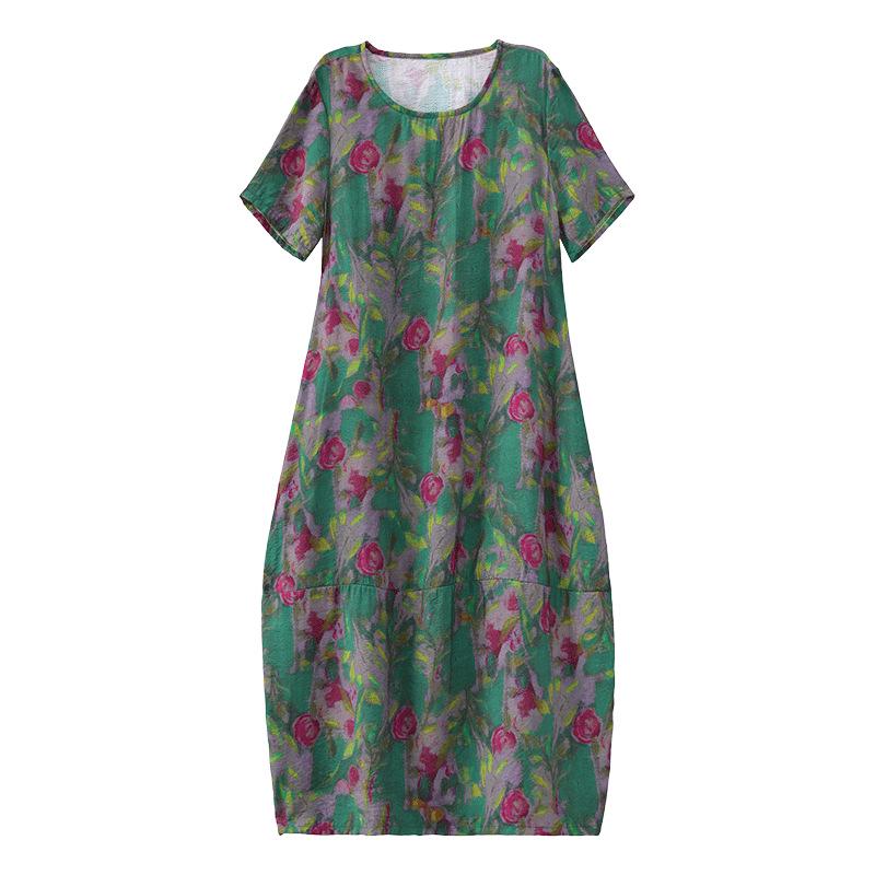 Women's Plus Size Summer Cotton Linen Slimming Midi Dress - Fashionable, Flattering, and Loose Fit