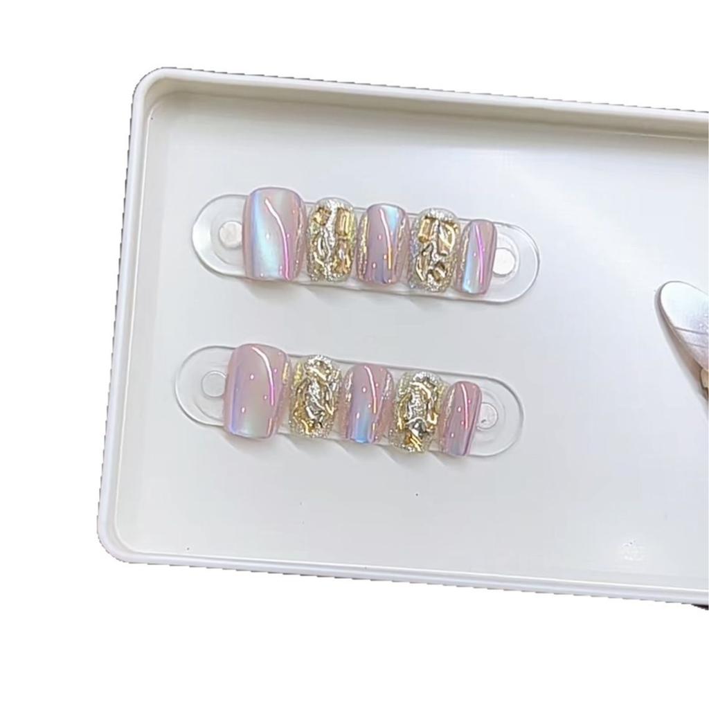 Handgefertigte Phototherapie Tragepanzer Mengqiao Katzenauge Blitzeffekt Plattiert Aurora Katzenauge Gebrochener Diamant Finish Maniküre Patch