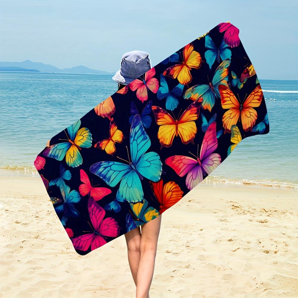 Vibrant Butterfly Beach Towel Single Sided 2D Quick Dry Microfiber Towel for Pool Beach Swimming Colorful Boho for Nature Lovers