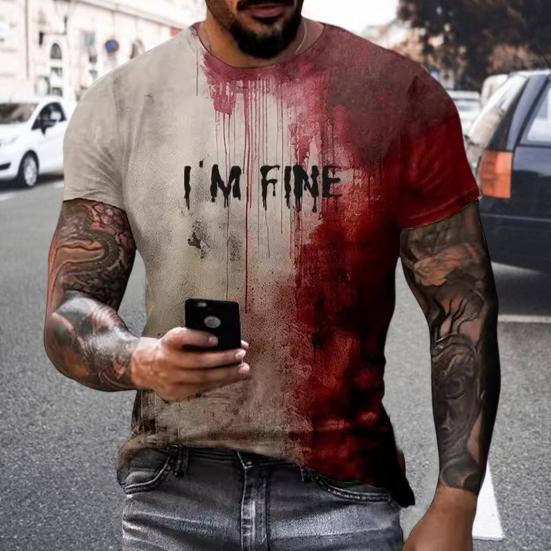 Halloween tričko se skvrnami od krve krátký rukáv s výstřihem Pánské ležérní top strašidelný problém vyřešen Jsem v pohodě Tričko na halloweenskou párty