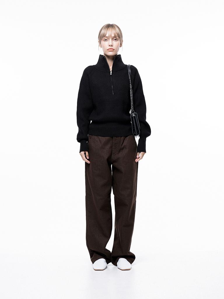 Chaenseseunoi Soft Hazy Half Zip-Up Knit - Black /W243Tp05Bk