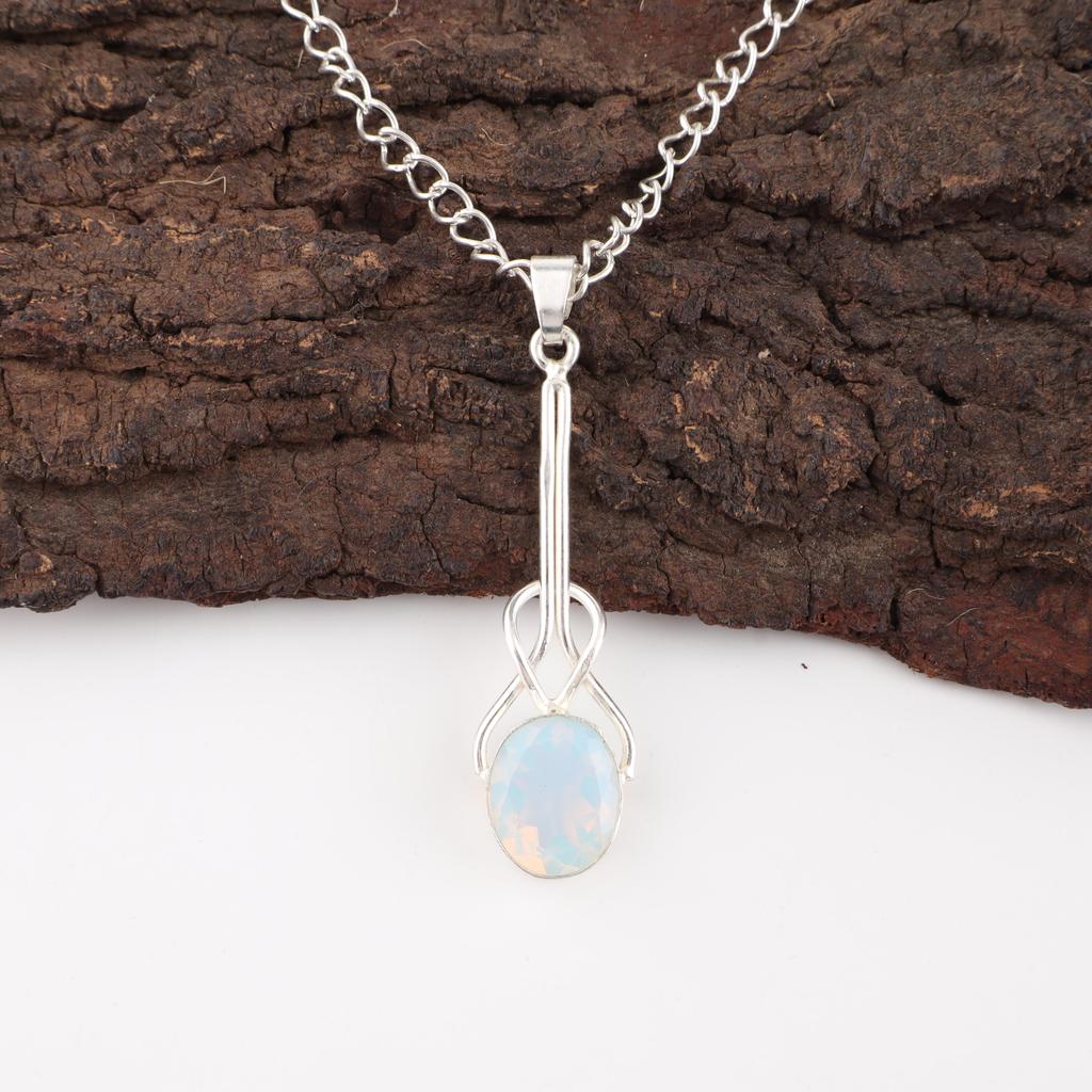 Mjölkopal Handgjord Senaste Design Smycke Hänge, 925 Massivt Sterlingsilver Ädelsten Hänge, Gåva Till Mor