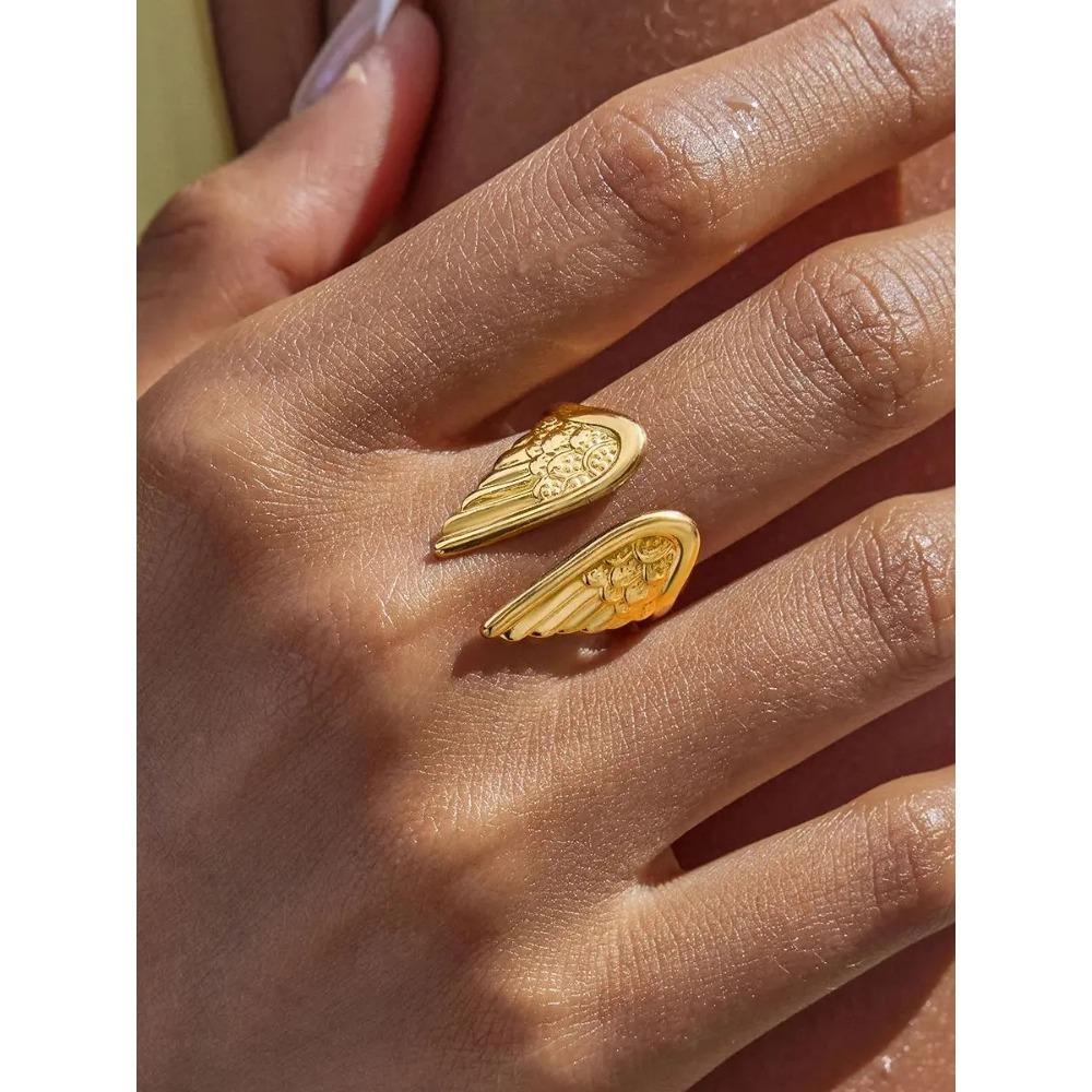 Angel Wing Stackable Feather Ring, Women's Fashion Jewelry Party Eye Catching Accessory, Commemorative Gift Jewelry.