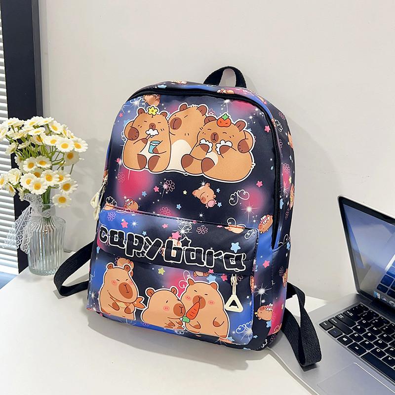 Cartoon Capybara Cute Car Bath Singing Printed Children Large Backpack Capacity