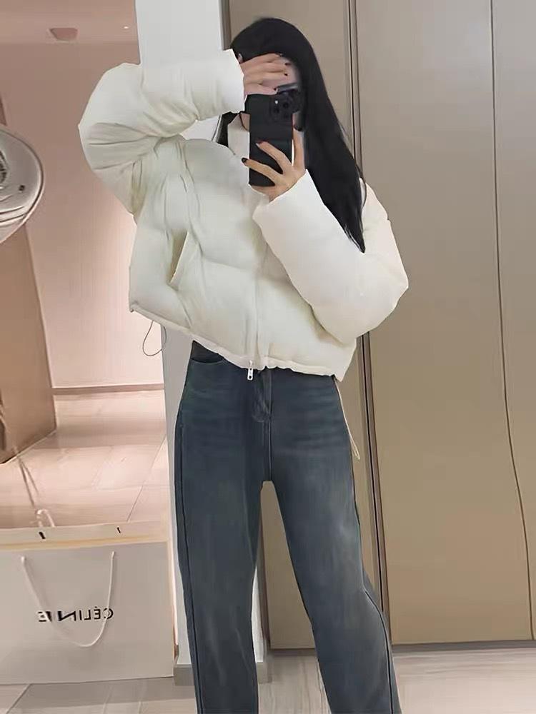 

Women s Short Winter Korean Cotton Jacket with Stand Collar - Petite & Plus Sizes S 55kg грязно-белый