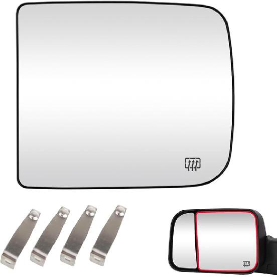 Senzeal Driver Side Tow Mirror Glass Heated Tow Mirrors Replacement For Dodge Ram 1500 2500 3500 4500 5500 2009- Convex Mirror With Rear Holder