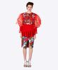 GREEDILOUS Print Sheer Ruffle Blouse