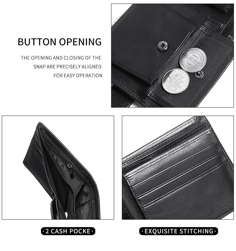 European and American Men's Genuine Leather RFID Anti-Theft Wallet - Short, Stylish, Anti-Magnetic Coin Purse & Money Clip