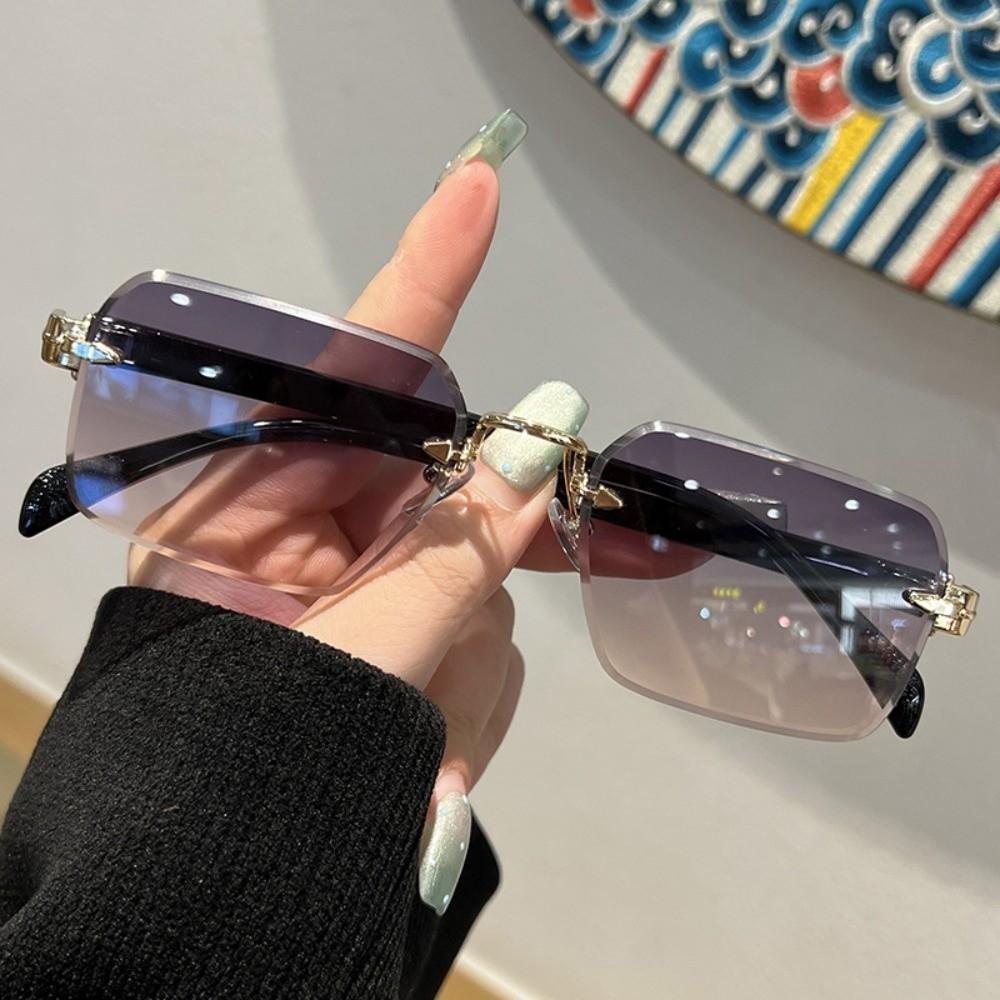 Eyewear Frameless Polarized Sunnies Retro Anti-UV Glasses Catwalk Square Frame Sunglasses  Summer