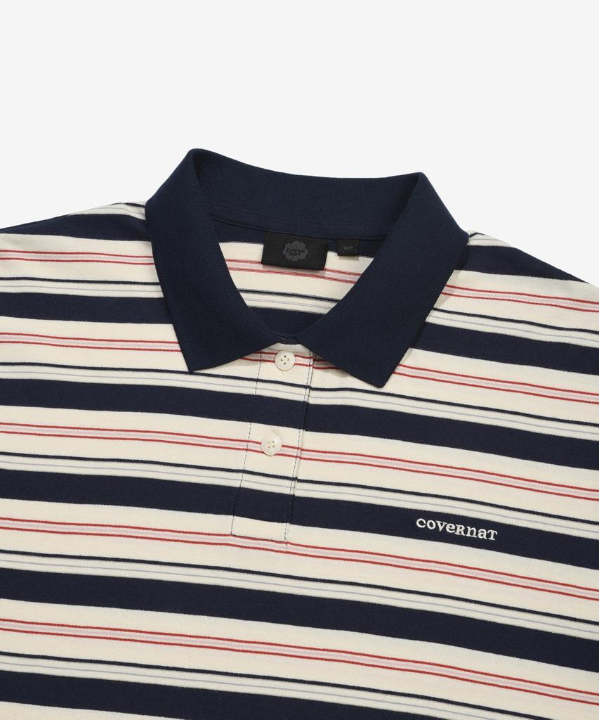 COVERNAT WOMAN Collared Stripe T-Shirt Navy
