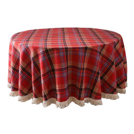 Christmas Round Tablecloth Plaid Tassel Tablecloth Home Party Wedding Thanksgiving Birthday Decoration