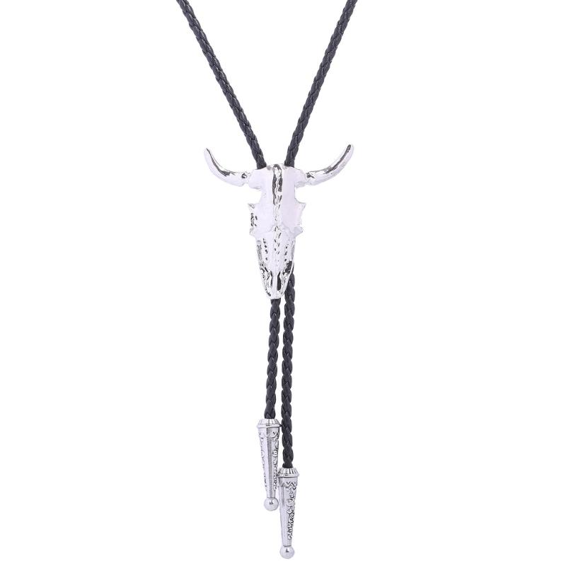 Elegant Black Bolo Tie with Bull Pendant Cowboy Bull Necktie Western Necklace Cool Bola-Tie Western Cowboy Costume