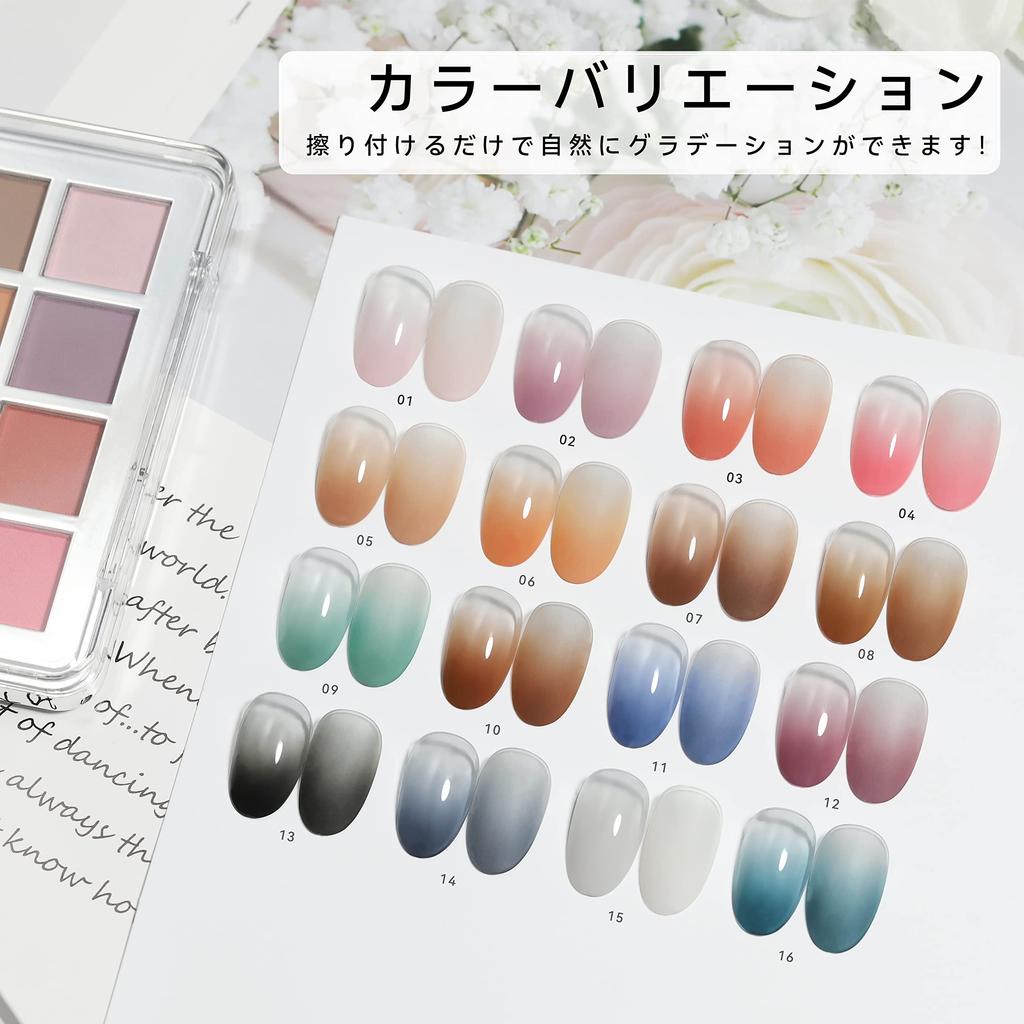 Coikaze Gradient Nail Powder Nail Color Mirror Nail Metallic Nail DIY Nail Gel Gradient 8 Sponge Tips 16-Color Palette Powder, Powder, Powder, Nails,