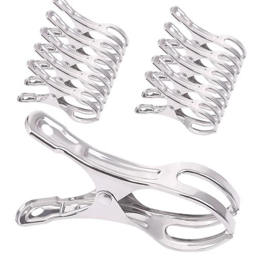 HUAZONTOM Stainless Steel Clothespins, Futon Clips, Set of 10 (Large Size), Strong, Windproof Clothespins for Hangers, Pole Clips, Clothes Drying Pegs