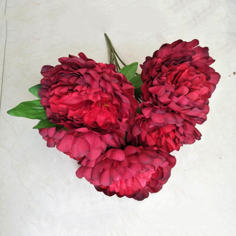 Artificial Peony Flower Bouquet For Wedding Decor With Silk Material In Multiple Colors