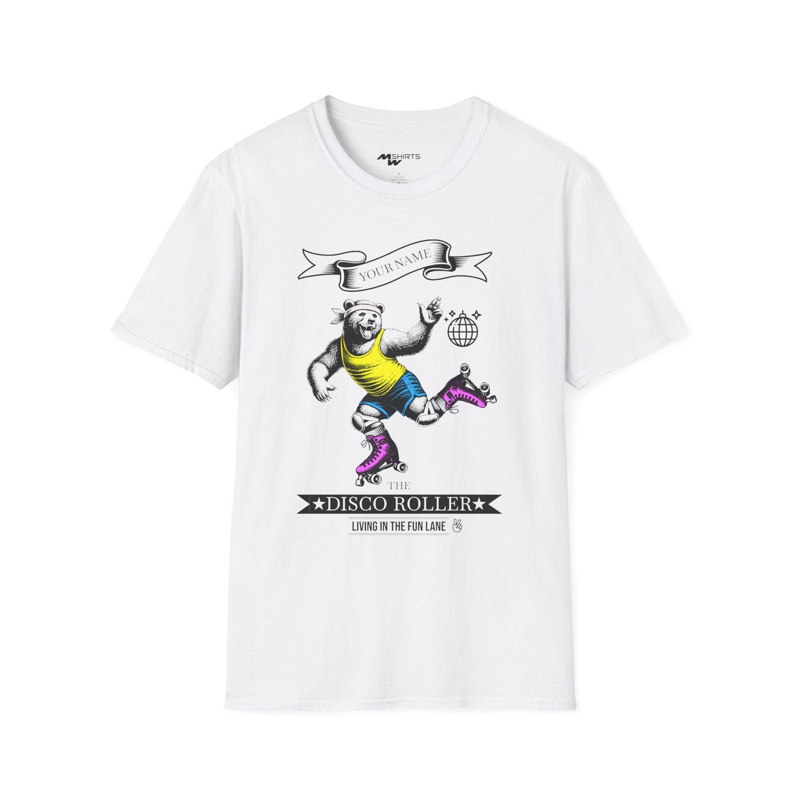 Personalized Disco Bear Roller Skating T-Shirt: Retro Graphic Tee 3XL