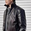 Svart läderjacka för män - Wang Jiaer-stil, Detroit-inspirerad, Vadderad motorcykeldesign för höst och vinter.