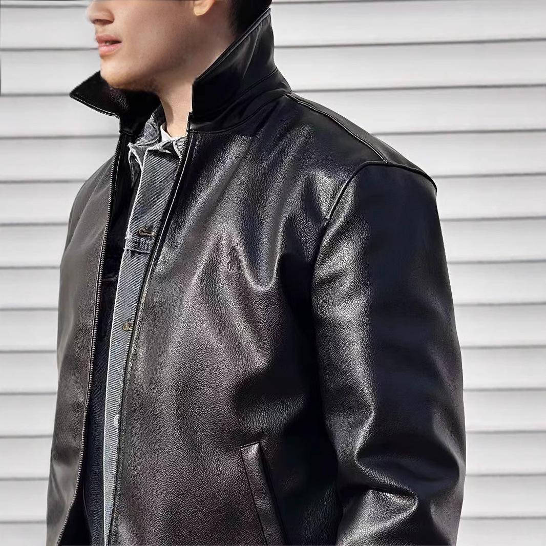 

Men s Black Leather Jacket - Wang Jiaer Style, Detroit-Inspired, Padded Motorcycle Design for Autumn and Winter. M чорний