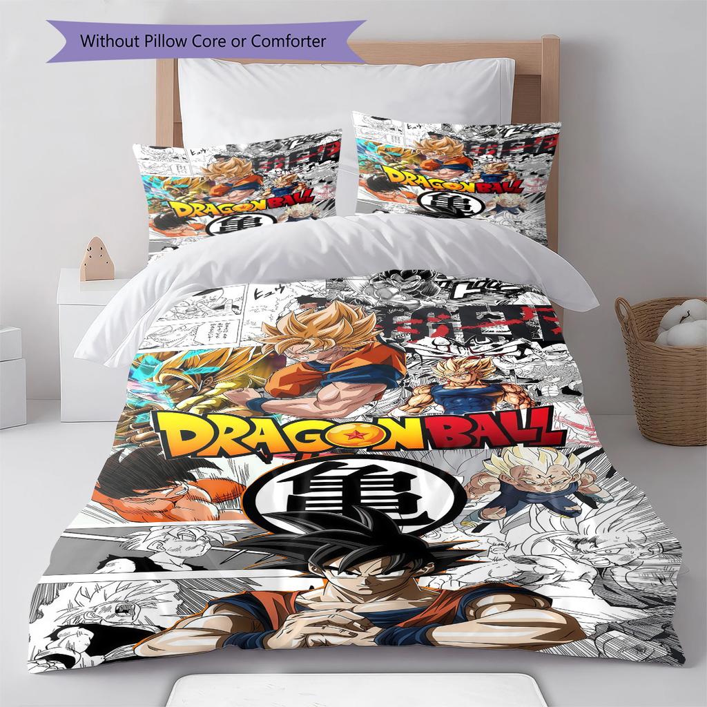 Son Goku Pattern Bedding,Quilt Set Quilt Cover Pillowcase Home Birthday Gift (1 * Duvet Cover + 2 * Pillowcase, Without Core)