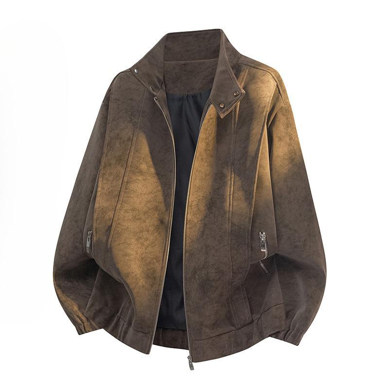 

Американская ретро свободная кожаная куртка мужская осенняя новая модель куртка со стойкой воротником кожаная куртка мотоциклетная M