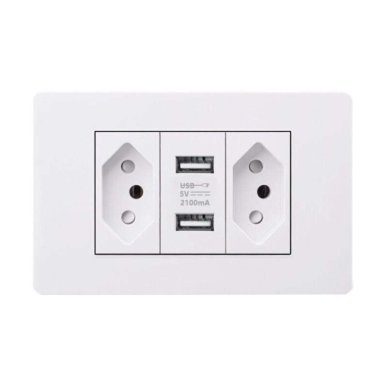 Brazil Standard 20A Wall Power Socket PD 3.0 20W Type-C Dual USB Fast Charge Outlet 118*75mm Flame retardant PC panel Usb Socket