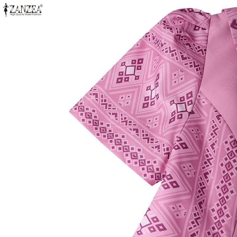 ZANZEA Women Casual V-Neck Summer Short Sleeve Print Dress