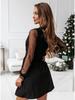 V Neck Lace Long Sleeve Women  Dresses High Waist Splicing Dress Girl Cocktail Evening Dresses