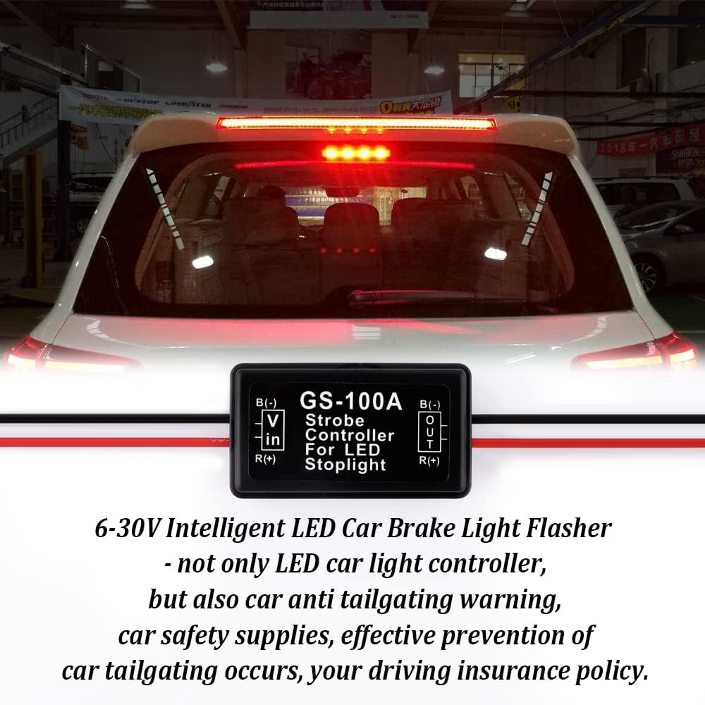 2PCS 6V-30V GS-100A LED Brake Light Flasher With Pre-Wired,Universal Pulsing Strobe Flashing Module Controller For Most Motorcycles Cars Trucks SUVs
