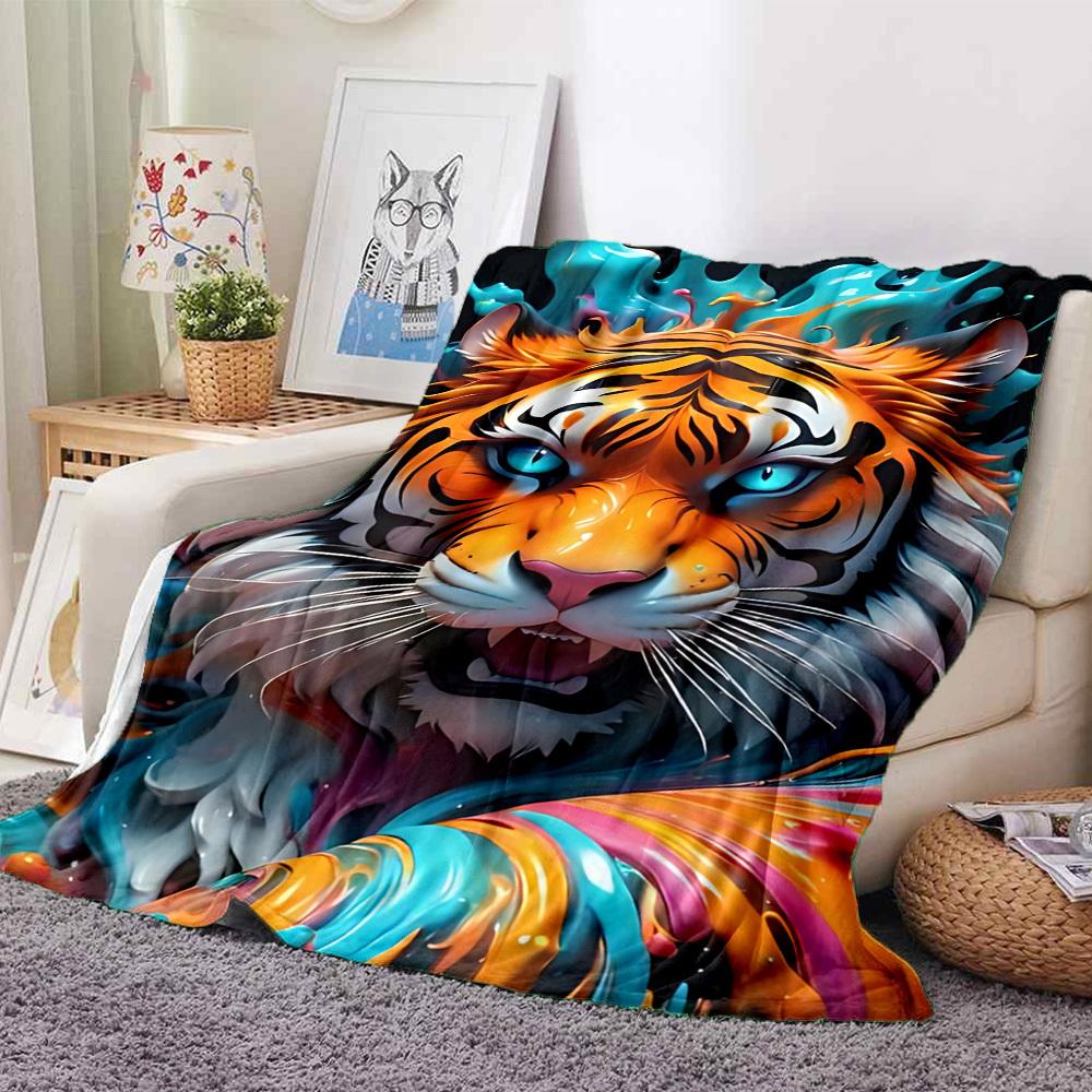 1pc Tiger Print Blanket Lightweight Blanket Throw Blanket For Sofa, Bed, Travel, Camping, Livingroom, Office, Couch, Chair yy251010075