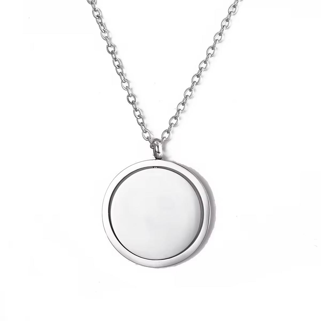 25mm Stainless Steel Rotatable Round Necklaces Customized Name or Logo Metal Charm Statement Mirror Polished Jewelry Gift