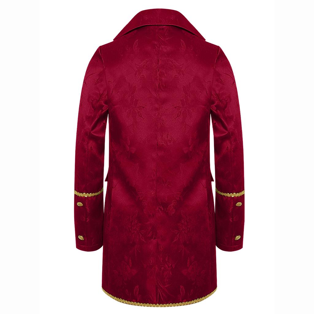 Traje Medieval Vitoriano para Meninos Manga Longa Acabamento Dourado Jaqueta Falsa de Duas Peças Casaco Steampunk Gótico