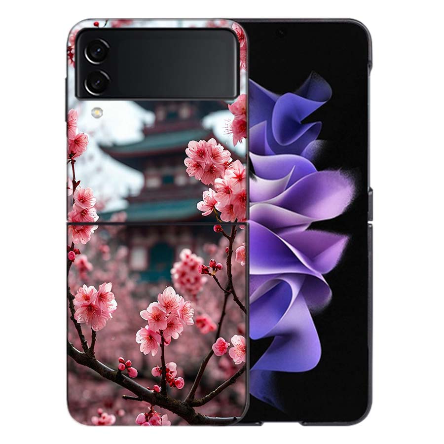 Snowy Peach Blossom Tree in Front of the House Phone Case For Samsung Z Flip 6 7 5G Galaxy Z Flip 5 4 3 5G Cases Shockproof Hard