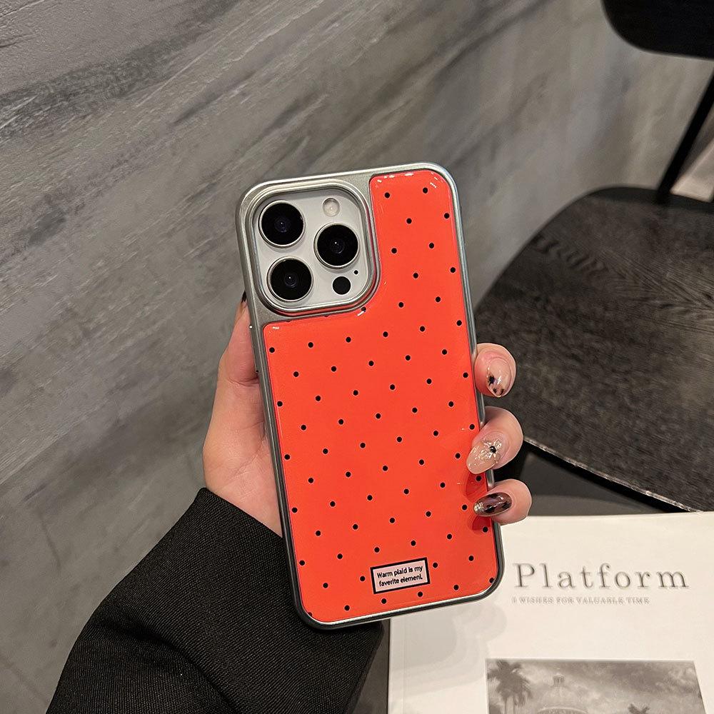 Applicable To Apple 17promax Mobile Phone Case Full Screen Polka Dot iPhone16/15/14 Electroplated Silver Edge Epoxy Case 13
