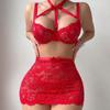 Floral Lace Bow Halter Strapless With Net Stockings Lingerie Set Underwear