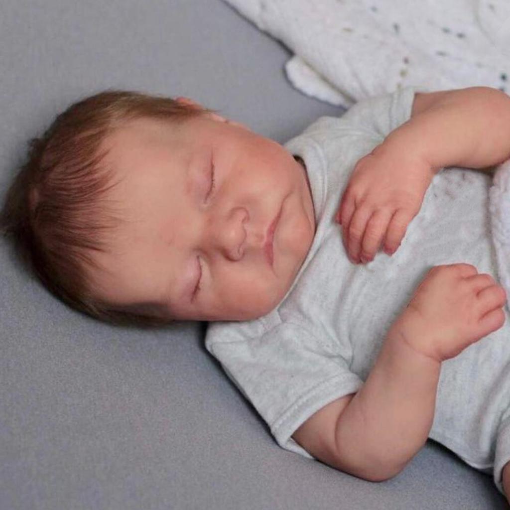 BZDOLL 48cm 19Inch Reborn Levi Asleep Baby Boy Like Real Soft Vinyl Newborn Baby with 3D-painting Skin and Visible Veins Cloth Body Dolls Toy Gift