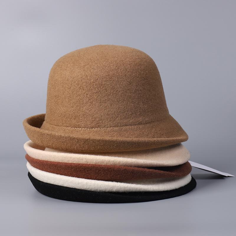 Japanese-style Rolled Edge Elegant Versatile Australian Wool Bucket Hat for Women 2025 Winter New Simple Wool Fisherman Hat