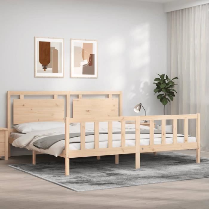 VidaXL Cadre de lit avec tête de lit 200x200 cm bois massif 3192186