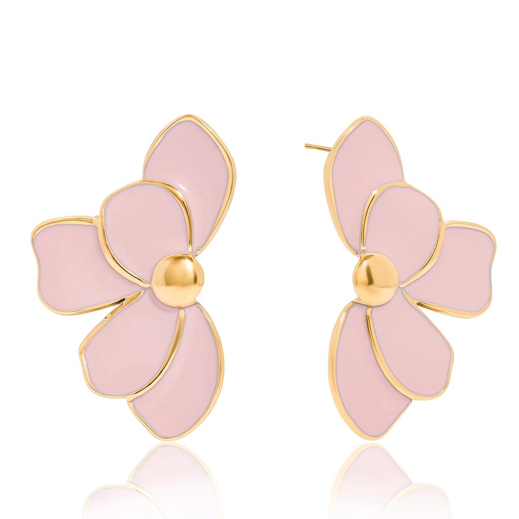 Yori Trending Stainless Steel Metal Oil Drip Flower Earrings for Women Prevent Allergy Metal Daily Summer Jewelry Accessories