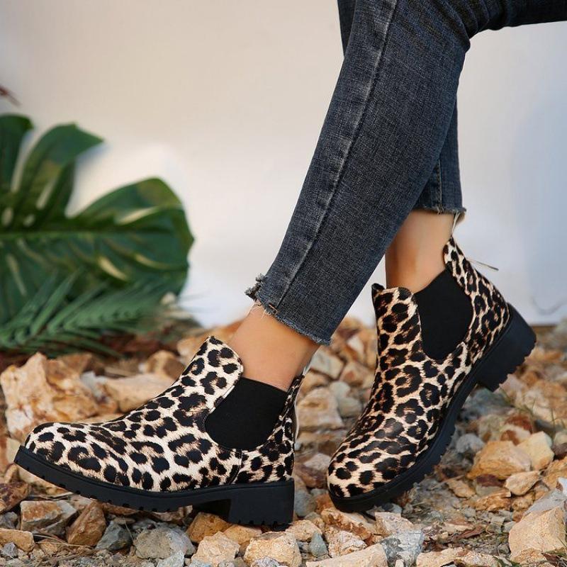 Fashion Women's Boots 2024 Autumn New Fashion Leopard Print Thick Heel Pointed Toe Versatile and Comfortable Women's Short Boots Shoes