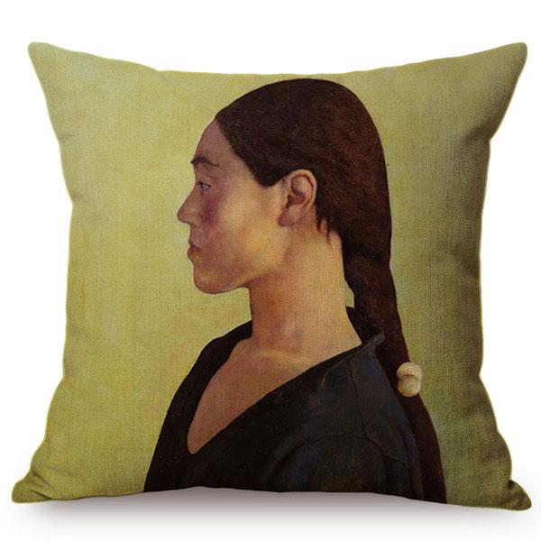 Famous Character Portrait Vintage Oil Painting Art Sofa Pillow Case Cotton Linen Luxury Gallery Chair Decorative Cushion Cover
